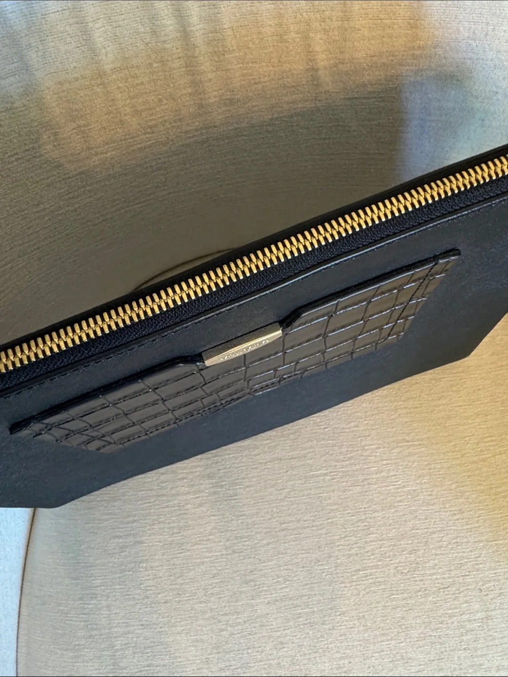 NWT- Henri Bendel Leather Croc-Embossed Zip Pouch- Laptop Case